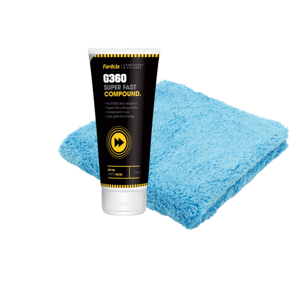 Farecla G360 Super Fast Schleif-und Polierpaste 100g Tube +1 Mikrofasertuch Profi High Flor SFC106